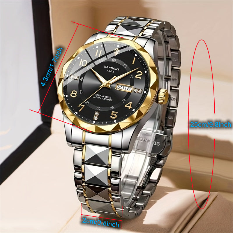BANBONY Rhinestone Watch for Men & Women - IPX7 Waterproof Stainless Steel Quartz Wristwatch, Luminous Round Dial, Casual Sport Dress Watch Gift in Blue Black White Purple