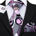 VERVEROW 4pcs Men'S Frivolous Tie Pink Red Printing Tie Breathable Necktie Hanky Square Cufflinks Ring Set Wedding Party Groomsman Gift
