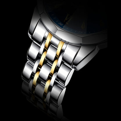 Men's Multifunction Sport Watch | Stainless Steel Luminous Quartz Wristwatch with Date Display, Luxury Dress Sport Watch for Men in Gold, Blue, Gray & White