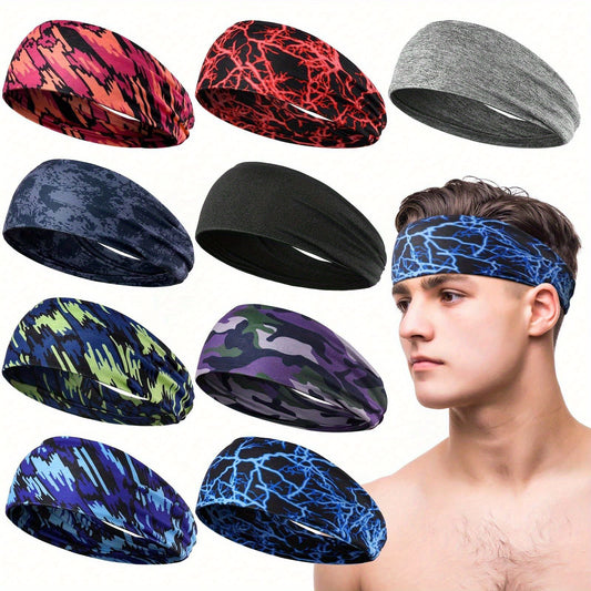 9pcs Sweatbands For Men Workout Sport Headbands For Men Camo Headband Sweat Absorbing Headband Wide Sweatband For Head Basketball Football Cycling Running Yoga, 4.7 X 9.8 Inch