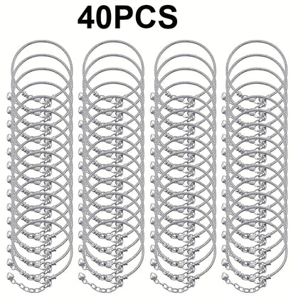 Snake Chain Bracelet Blanks 40pcs Set - Adjustable DIY Bead Pendant Bracelet with Heart Extension Chain for Jewelry Making, Craft Supplies Bulk