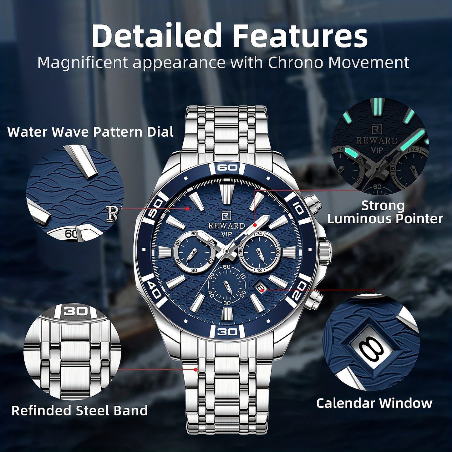 Men's Chronograph Sport Watch | Stainless Steel Quartz Wristwatch with Luminous Display, Premium Business Dress Watch for Men in Silver, Blue, Rose Gold & Black