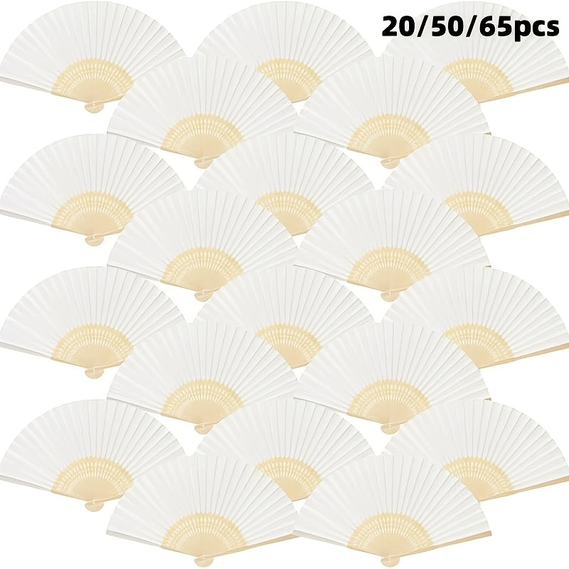 20/50/65pcs White Handheld Paper Fan Paper Folding Fans with Bamboos for Wedding Gift, Party, Cosplay, Dance Practice