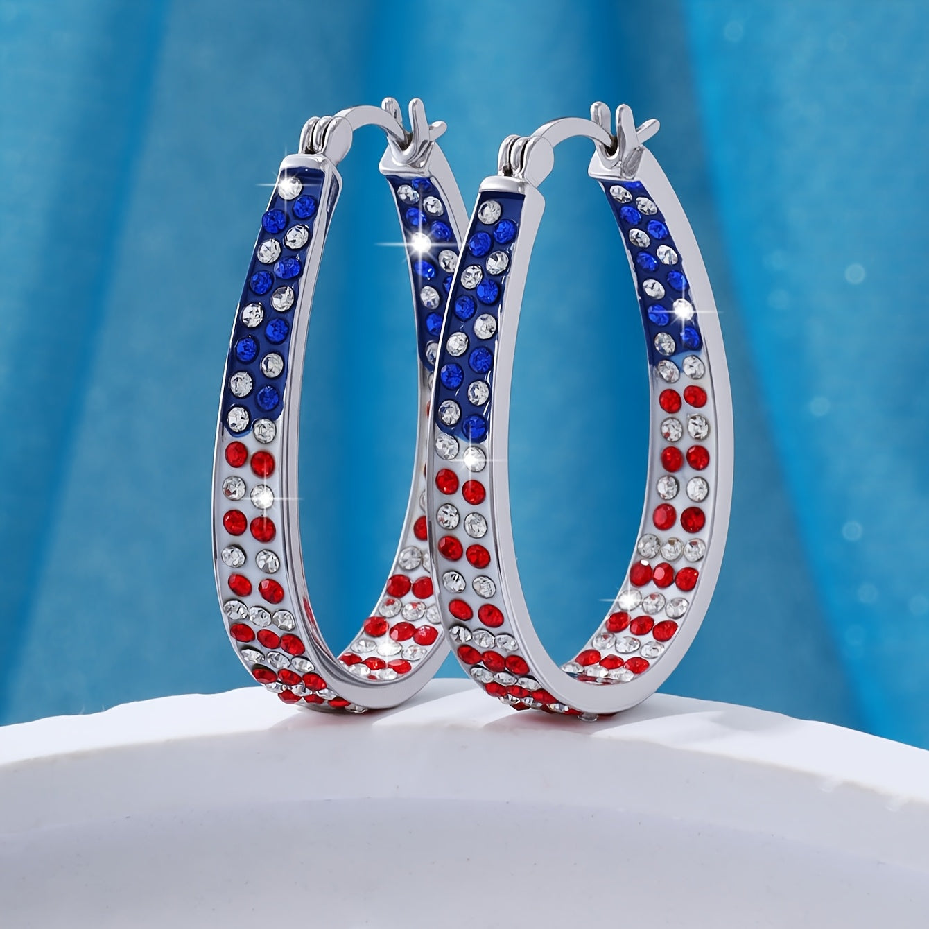 [Valentine's Day Gift] 1 Pair Bohemian Retro Hoop Earrings for Women - Colorful Star & Dot Design with Blue Red White Crystals, Lightweight Everyday Jewelry, Valentine's Day Gift Idea, Versatile Fashion Accessory, Intricate Detailing