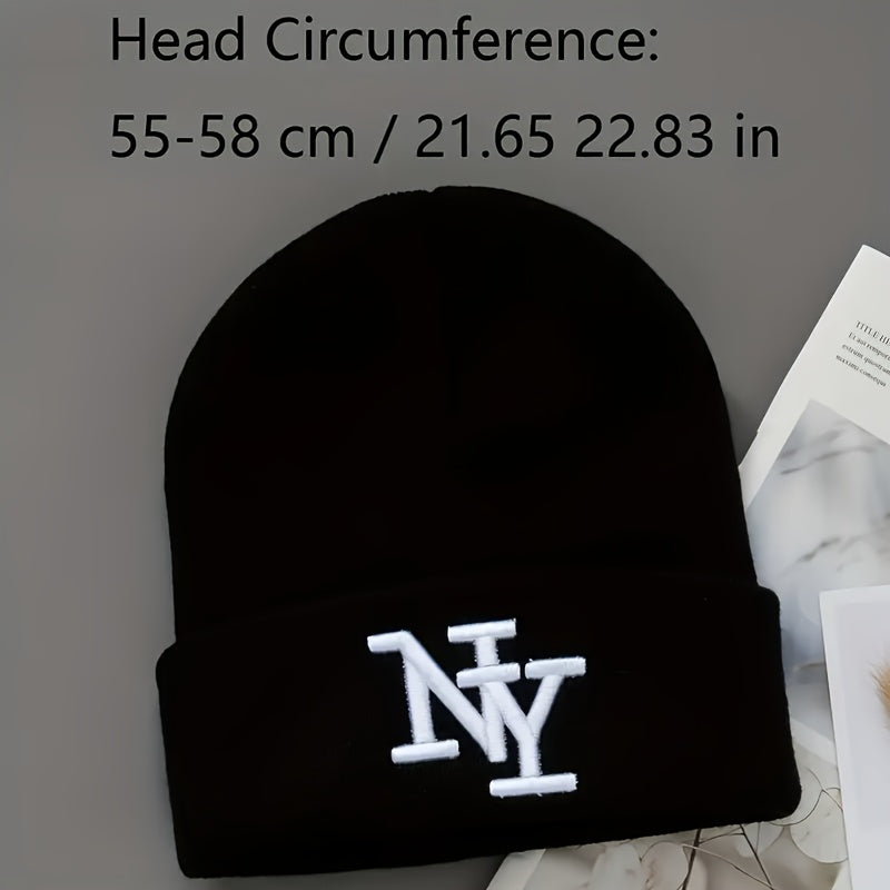 2pcs Set Of Men's And Women's Knitted Hats, Warm Brimless Hats, Acrylic Embroidered Brimless Hats, Winter Hats, Neutral And Fashionable Knitted Flanged Hats