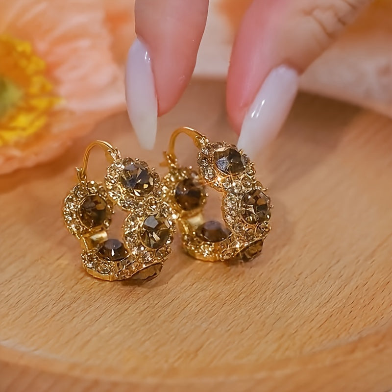 [Ideal Gift] 1 Pair, Elegant And Vintage Style, Golden Hoop Earrings, Inlaid Shiny Oval Zirconia Earrings, Fashion Delicate Accessory for Daily Wear And Party, Ideal Gift for Ladies