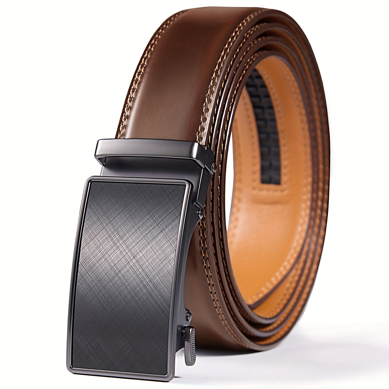 Men'S Genuine Leather Ratchet Belt 35mm - Automatic Buckle, Adjustable No-Hole Design, Gift Box Included For Casual & Business