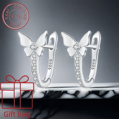925 Sterling Silver Butterfly Ear Clip Earrings – Elegant Fashion Jewelry for Women, Daily & Festive Wear, Graduation Birthday Gift with Gift Box