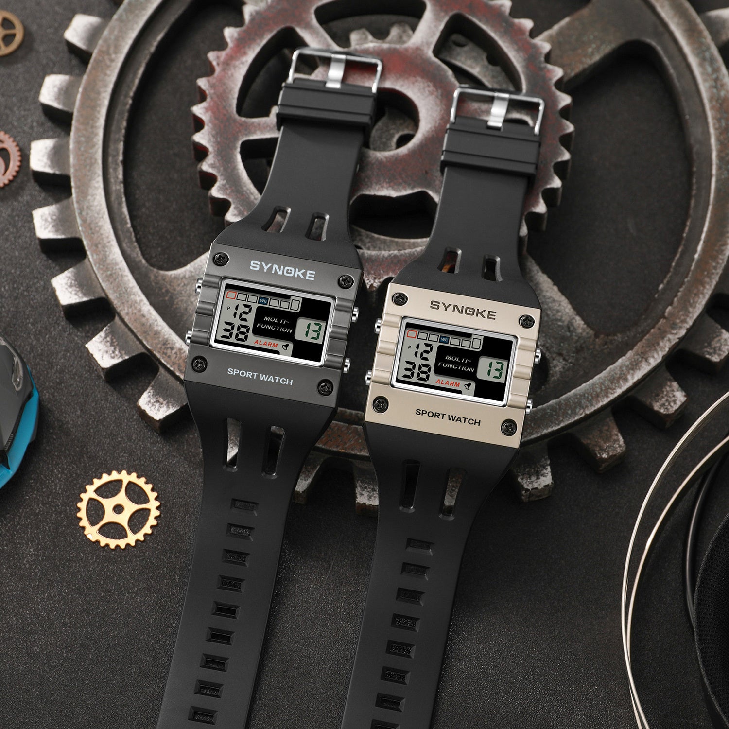 Men Digital Watch Rectangle Large Face Easy To Read Watch Multifunctional Sports Alarm Clock LED Watch