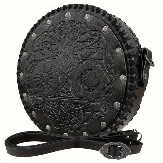 Nordic Embossed PU Leather Crossbody Bag, Mid-century PU Leather Shoulder Bag, Classic Design, Portable Drag Belt Bag