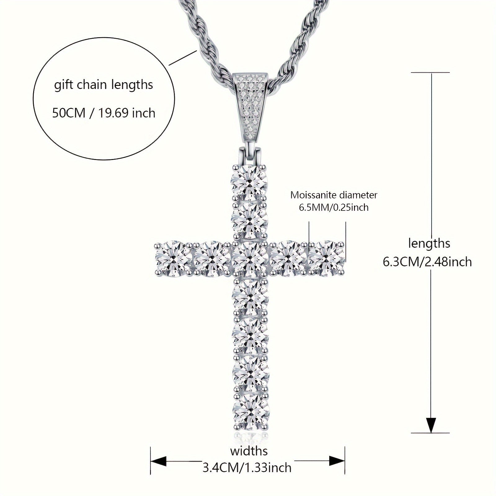 925 sterling Silvery cross pendant necklace - hypoallergenic, luxurious, and durable Men's jewelry - the perfect gift for lovers, friends, and rappers, suitable for banquets, parties, and special occasions