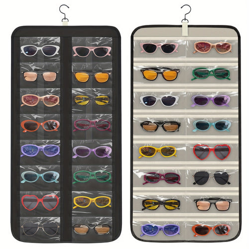 Hanging Glasses Organizer 32 Slots Wall Mounted Sunglasses Storage Holder Double Sided 360 Rotatable Dustproof Travel Eyeglasses Jewelry Organizer