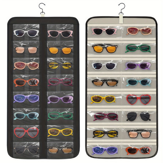 Hanging Glasses Organizer 32 Slots Wall Mounted Sunglasses Storage Holder Double Sided 360 Rotatable Dustproof Travel Eyeglasses Jewelry Organizer