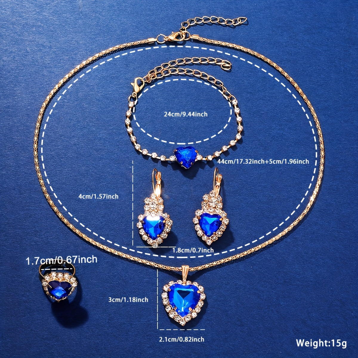 5pcs Elegant Women'S Light Luxury Fashion Quartz Watch And Blue Heart Accessory Set for Party, Valentine'S Day, Mother'S Day, Birthday, Christmas Gift for Mom, Gift for Friends