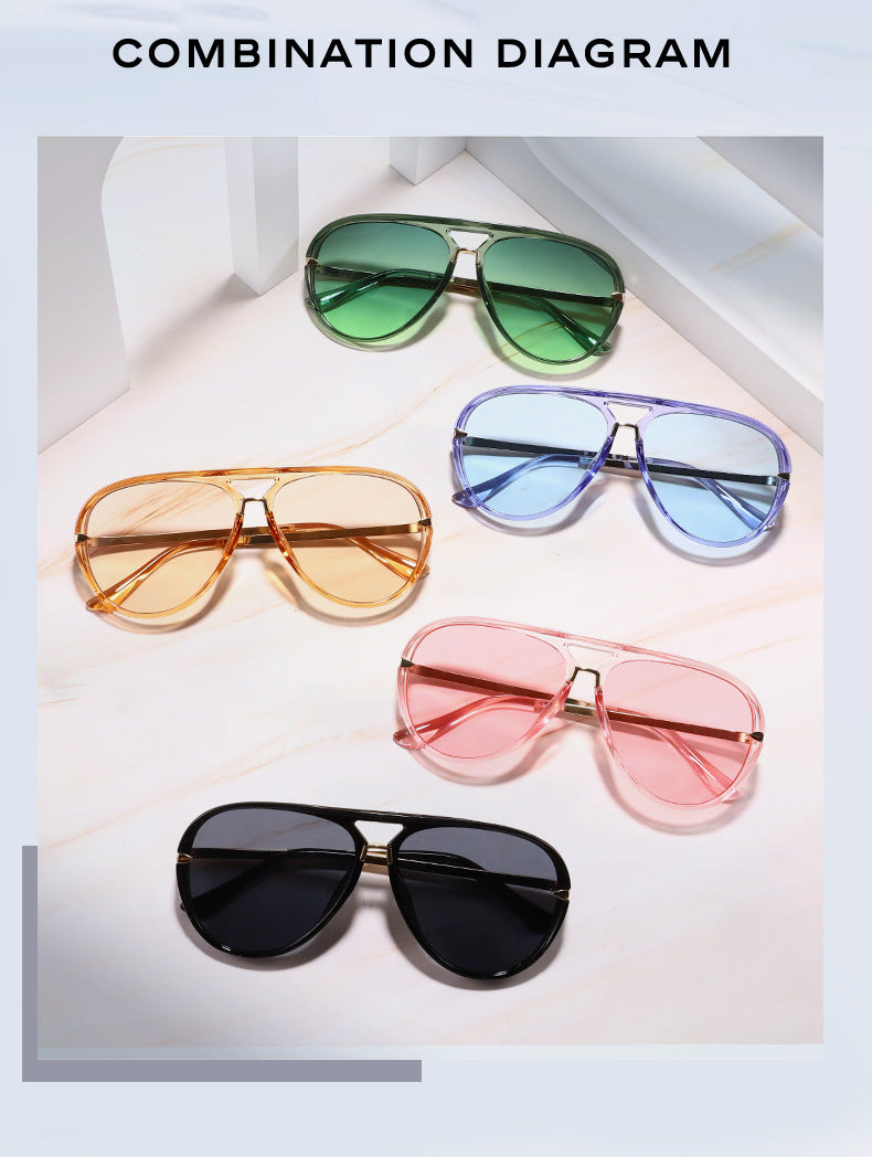 Double Bridge Sunglasses for Men Women - Retro Vintage Frame Trendy Unisex Shades with Glasses Case, UV Protection Lightweight Design for Cycling Street Style Party Photography Everyday Fashion