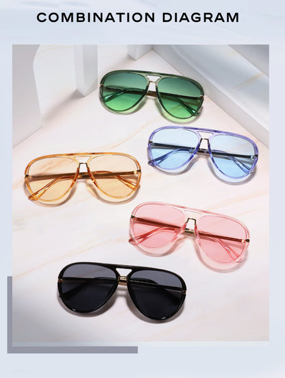 Double Bridge Sunglasses for Men Women - Retro Vintage Frame Trendy Unisex Shades with Glasses Case, UV Protection Lightweight Design for Cycling Street Style Party Photography Everyday Fashion