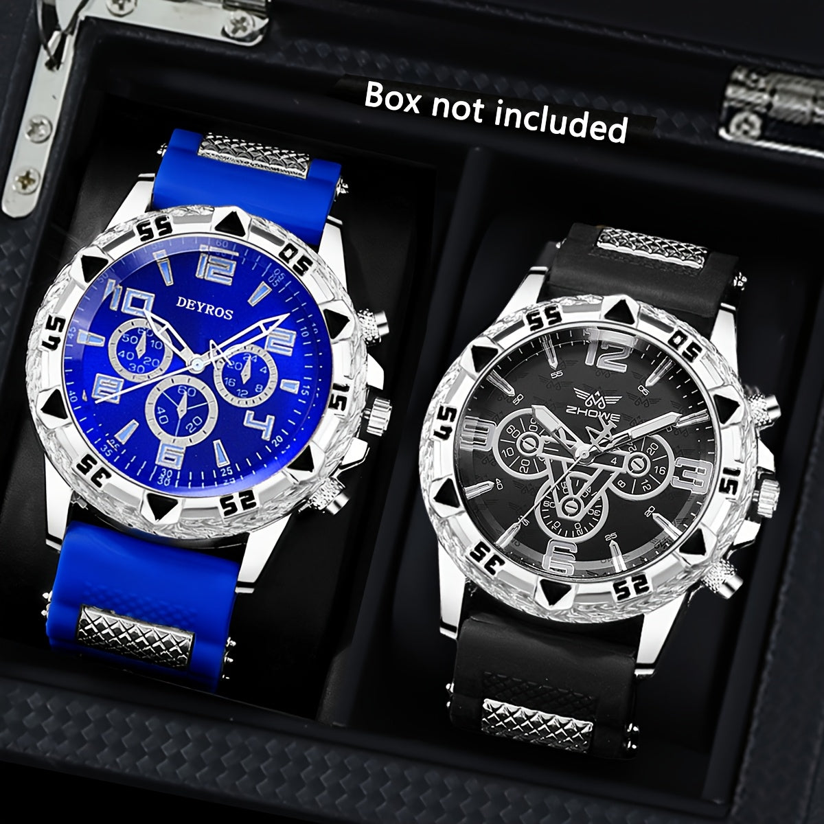 Men's Sports Quartz Watch Set of 2 – Large Dial Silicone Strap Wristwatch for Men, Casual Business Waterproof Style, Gift Idea