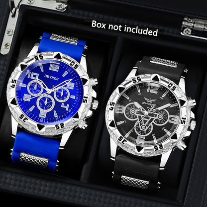 Men's Sports Quartz Watch Set of 2 – Large Dial Silicone Strap Wristwatch for Men, Casual Business Waterproof Style, Gift Idea