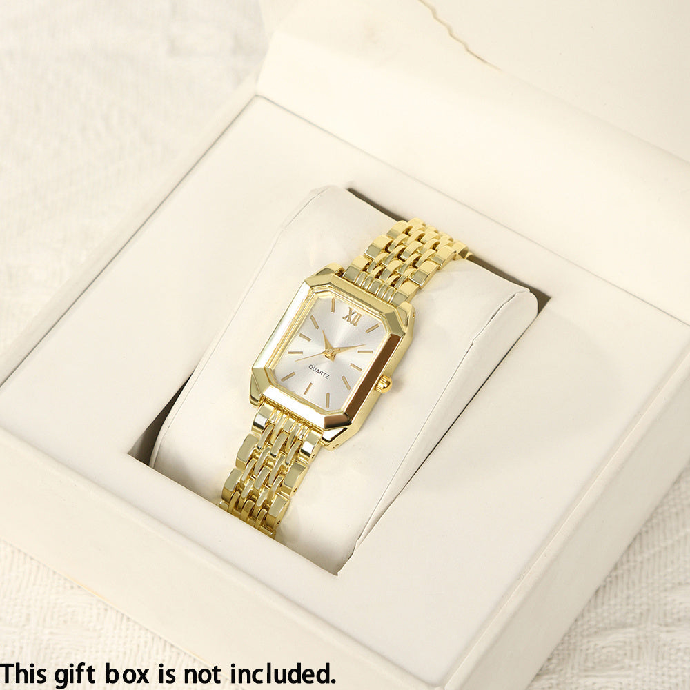2pcs Women's Elegant Retro Watch Set - Luxury Heart Chain Quartz Watch with Rectangular Dial & Stainless, Court Style Analog Wristwatches for Easter, Wedding, or Casual Attire - Classic Timepiece Gift