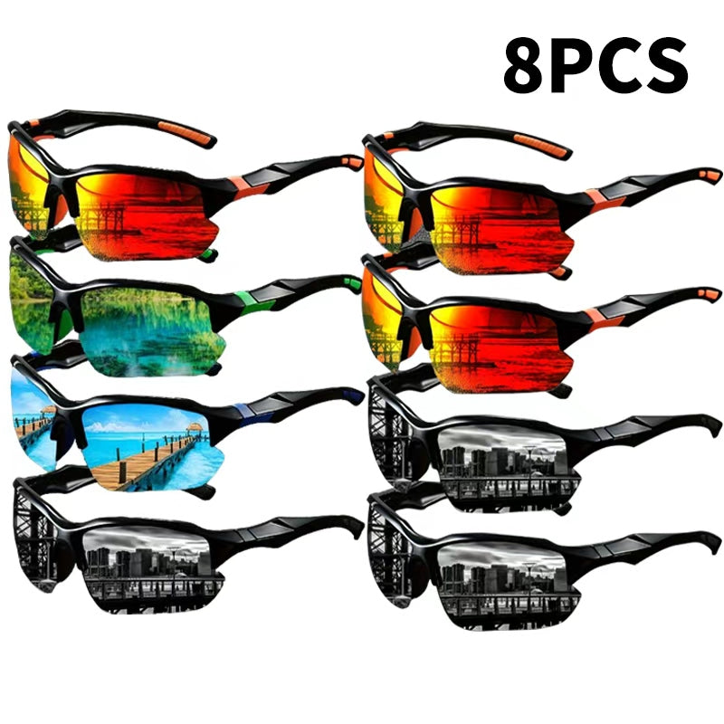 UV Protection Sports Sunglasses Bulk Set – 8 or 12 Pcs Men's Fashion Fitness Shades with True Color Coating, Multi-Pack for Driving, Leisure & Daily Outdoor Wear