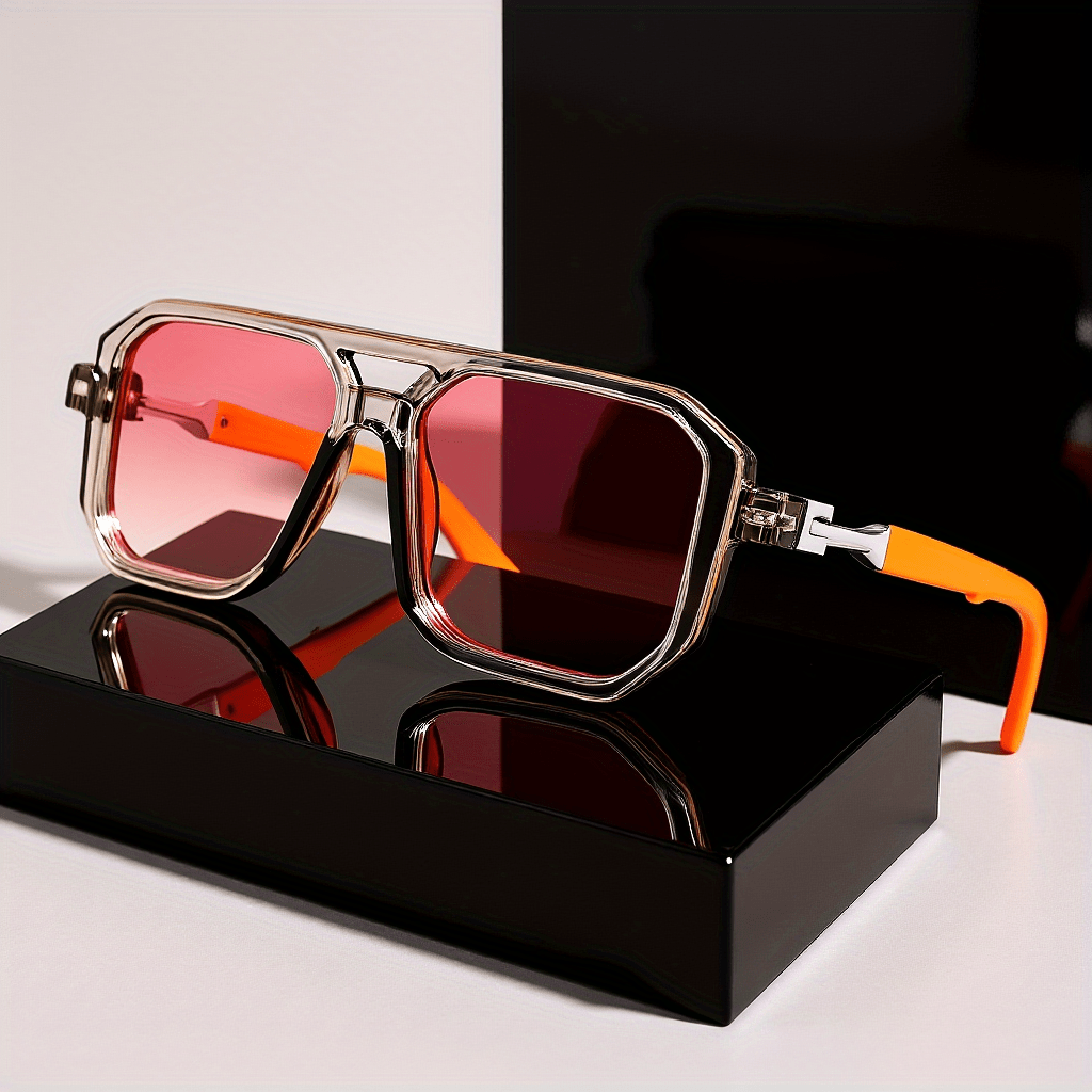 Retro Square Sunglasses UV400 Oversized Frame - Tortoiseshell Arms Unisex Fashion Shades Women Men Travel Beach Daily Wear with Case 6 Colors