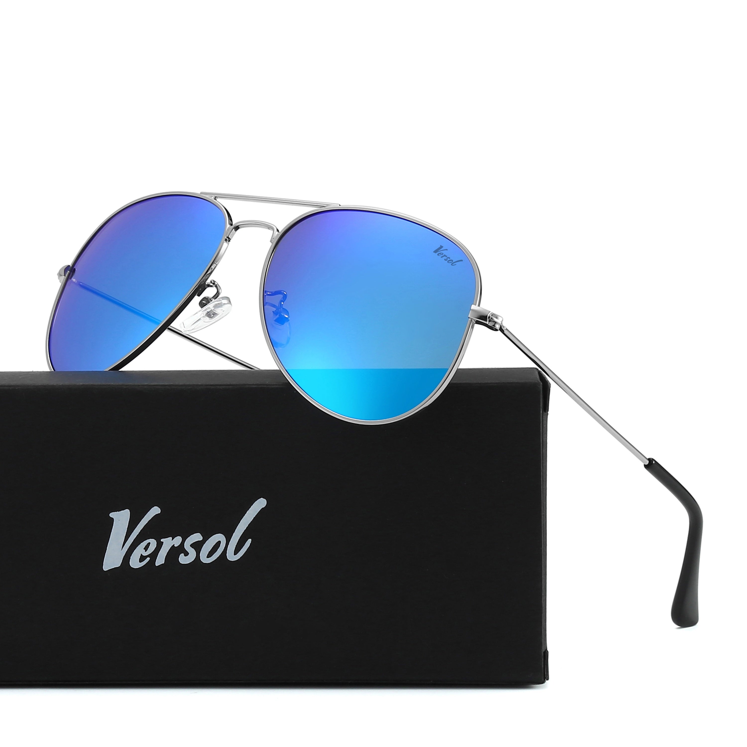 Versol Classic Pilot Sunglasses for Men & Women - Polarized Mirrored Protection, Lightweight Oversized Frame (>139mm), Large Square Lens, Stylish Aviation Design for Driving, Flying, Outdoor Activities - Unisex Pilot Sunglasses