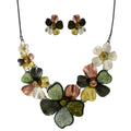 Chunky Statement Jewelry Set Vintage Retro Green Flower Floral Leaf Aesthetic Bohemian Boho Bib Necklace Earring Set Fashion Costume Jewelry for Women Wedding Party Prom Unique GiftBand Box Christmas Thanksgiving