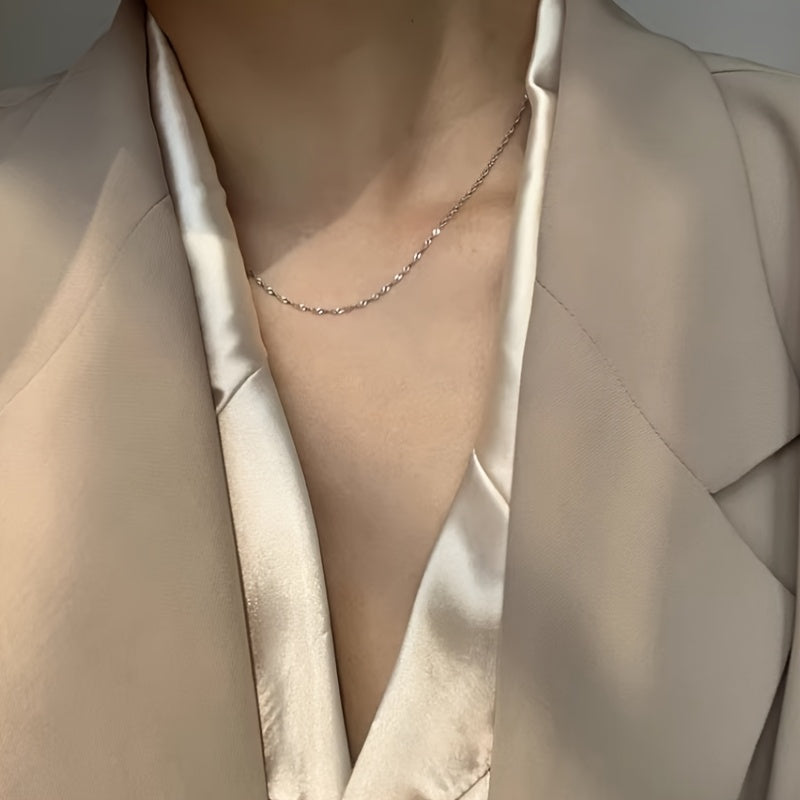 925 Silver Water Wave Chain, Easy Collarbone Necklace, Fashionable And Versatile, Elegant Vacation Style, High-Quality Anti-Allergy, Suitable for Women'S Daily Wear, Easy Necklaces for Women