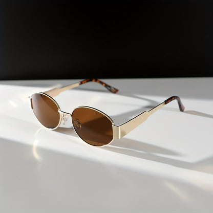 Oversized Oval Sunglasses for Women, Vintage Polarized Metal Frame with Anti-Glare UV Protection, Thin Comfort Temples, Lightweight Retro Eyewear for Beach Summer Commuting — Includes Case
