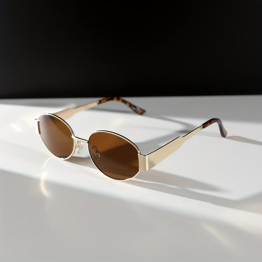 Oversized Oval Sunglasses for Women, Vintage Polarized Metal Frame with Anti-Glare UV Protection, Thin Comfort Temples, Lightweight Retro Eyewear for Beach Summer Commuting — Includes Case