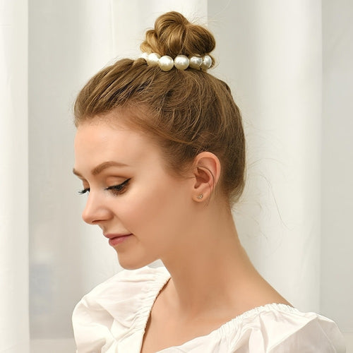 Pearl Headbands 3pcs Set Elegant Imitation Pearl Elastic Hair Bands Multifunctional Bracelet Hair Accessories for Women Daily Wear Party Banquet Color Block