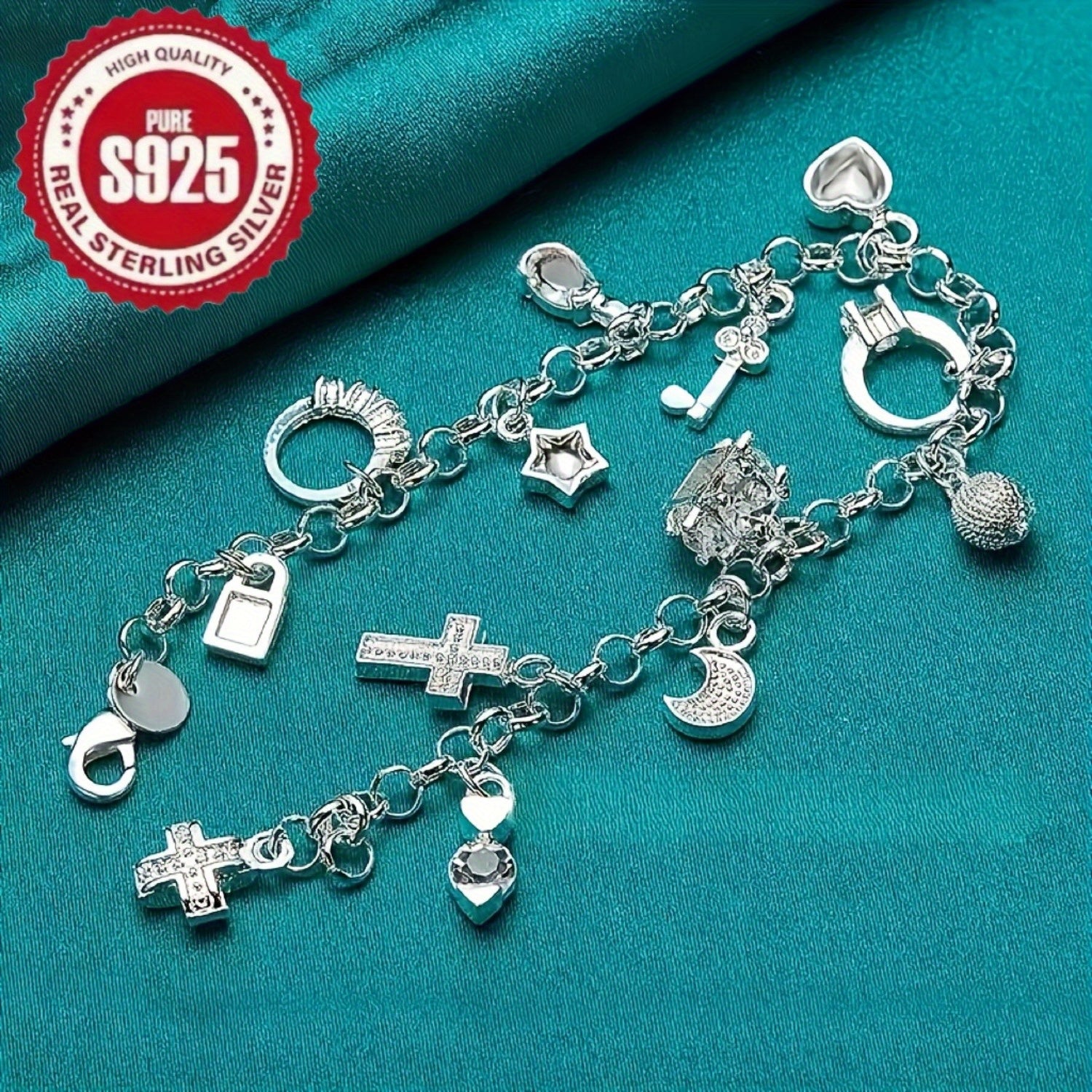 2pcs Women's 925 Silver Bracelet Set, S925 Love Synthetic Synthetic Zirconia Tennis Bracelet And Retro Multi Element Bracelet, Classic Retro Luxury Style, Analog Synthetic Synthetic Zirconia Mosaic, with Gift for Daily Wear, Total Weight