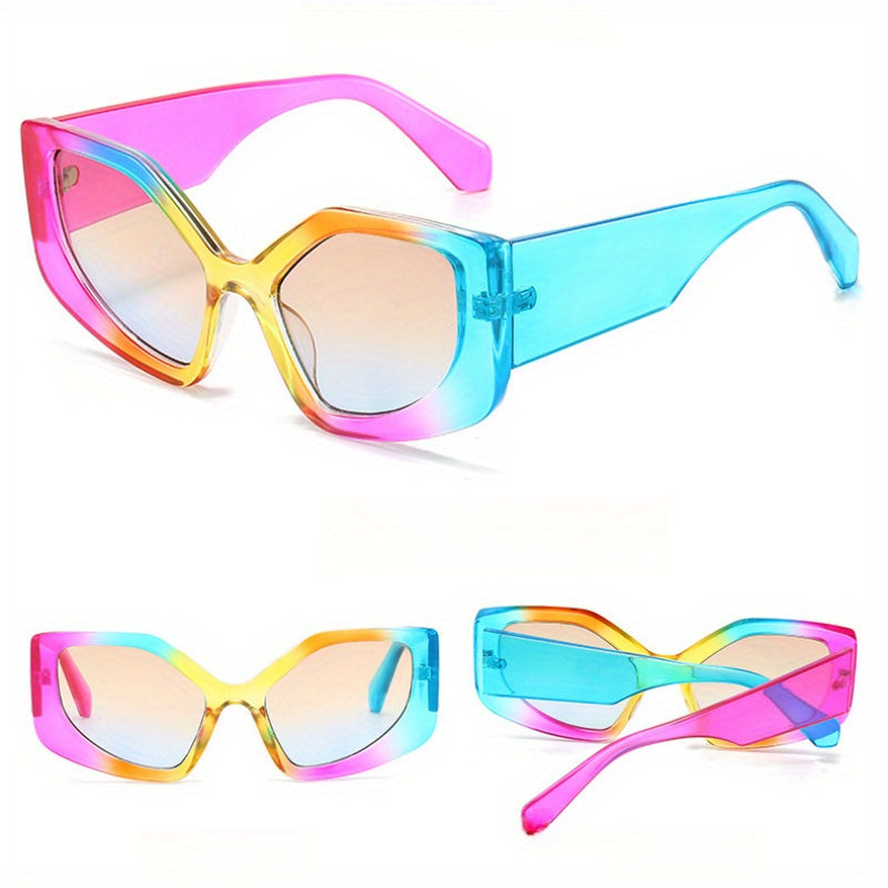 Women's Trendy Polygonal Fashion Glasses, -Color UV400pcs Lenses with Lightweight Frame, Versatile Fashion for Beach/Vacation/Travel, Includes Protection Case, Stylish Unisex Accessory