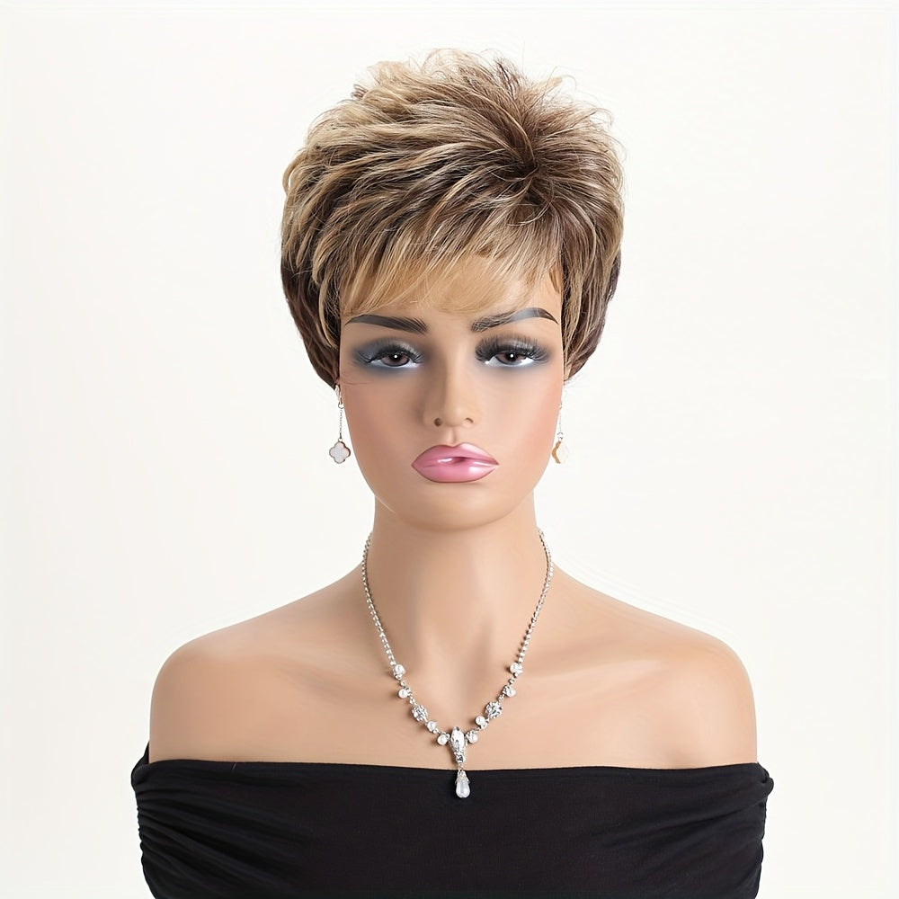 10-Inch Short Curly Wig for Women, Mixed Brown Color, Heat-Resistant Synthetic Fiber Material, Rose Net Wig Cap - Suitable for Daily Wear, Costume Play, Carnivals, Music Festivals, Parties, Weddings, Dances, Halloween, Christmas