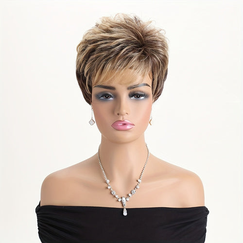 10-Inch Short Curly Wig for Women, Mixed Brown Color, Heat-Resistant Synthetic Fiber Material, Rose Net Wig Cap - Suitable for Daily Wear, Costume Play, Carnivals, Music Festivals, Parties, Weddings, Dances, Halloween, Christmas