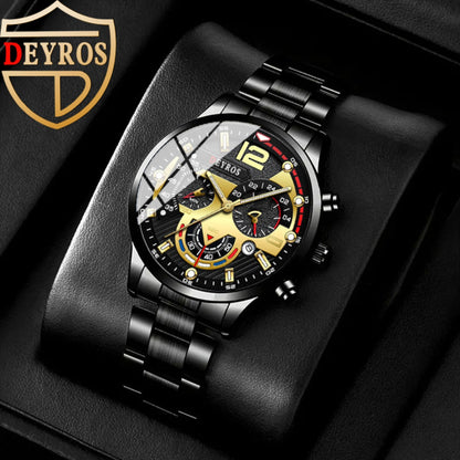 Men's Watch Set 4pcs - Quartz Analog Wristwatch with Date Display, Alloy Case & Strap, Glamorous Round Dial, Casual Fashion Watch Bundle Gift for Men, Christmas Valentine Birthday