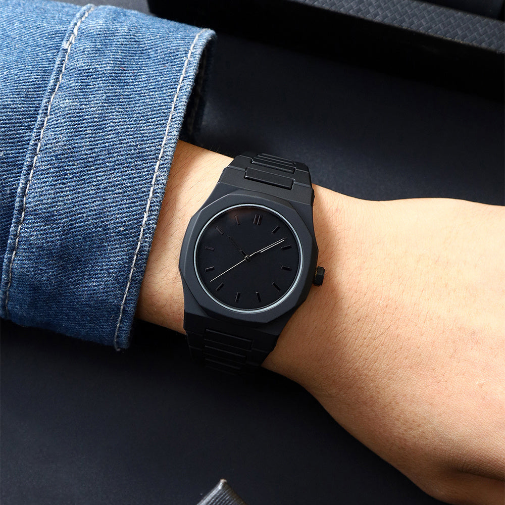[Birthday, Valentine's Day] 4pcs Watches For Men Set, Fashionable Men's Black And Cool Mens Watches, Quartz Movement Mens Watches, Mens Watches For Men & 1pc Necklaces, Bracelet, Ring Mens Jewelry For Men Set, Birthday, Valentine's Day Season Perfect Gift