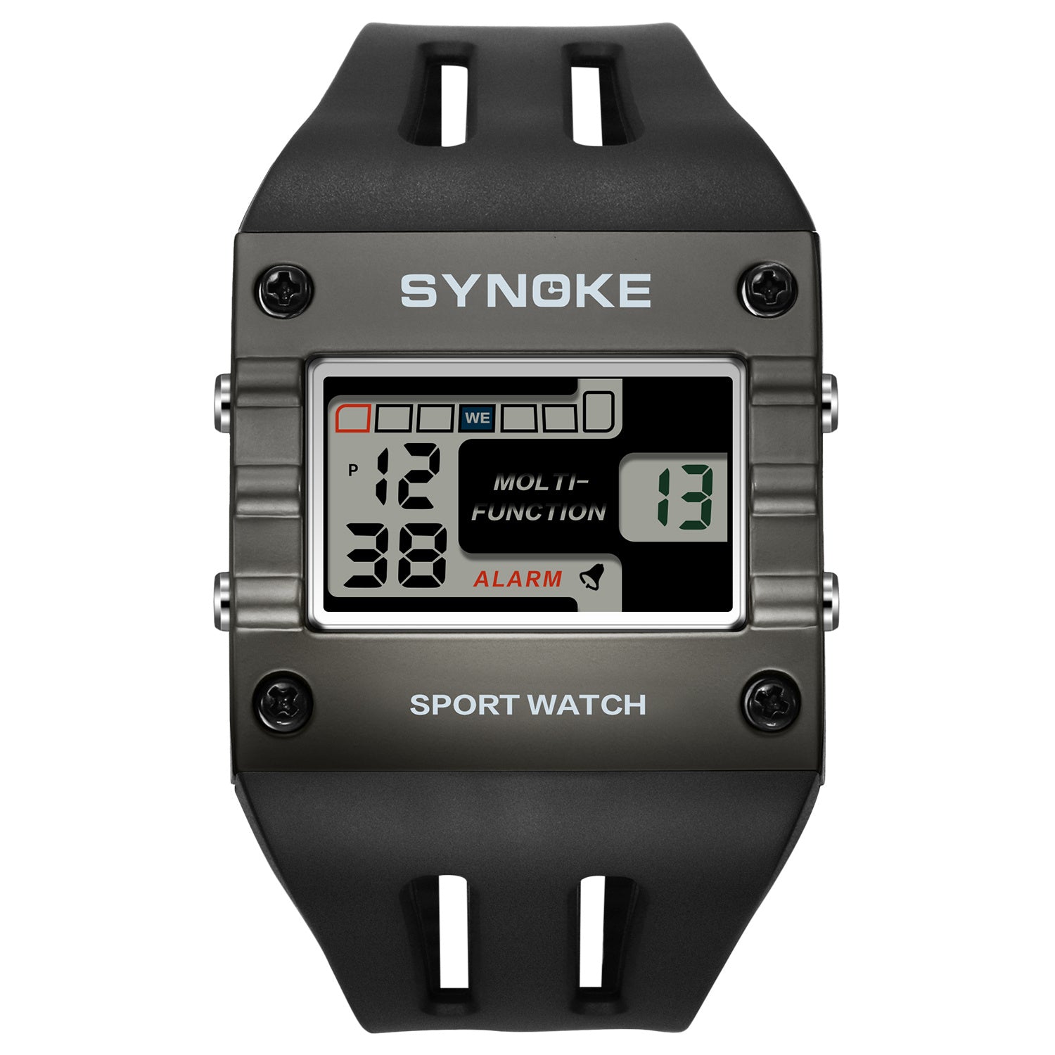 Men Digital Watch Rectangle Large Face Easy To Read Watch Multifunctional Sports Alarm Clock LED Watch