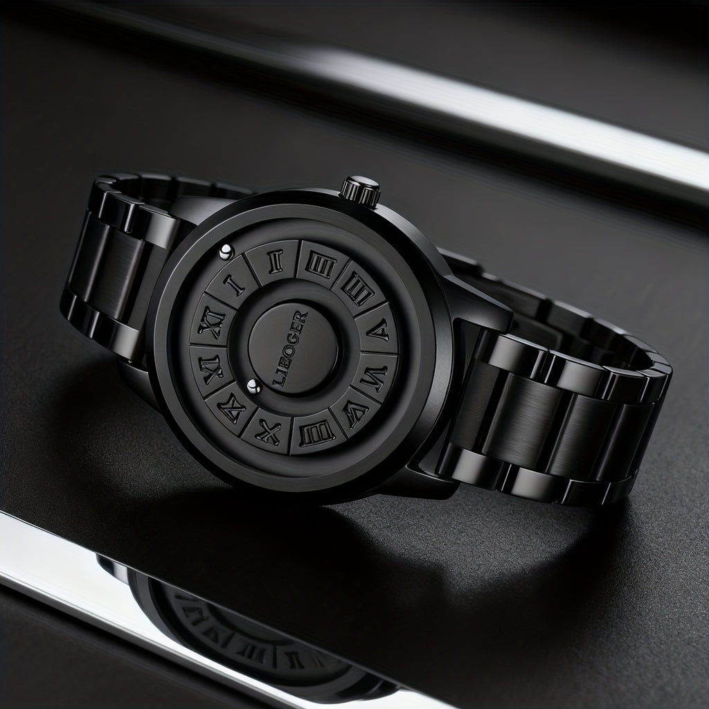 Vintage Business Men Watch Magnetic Steel Ball Hand No Mirror Touch to Read Time New Design Stainless Steel Strap Quartz Wristwatch for Male