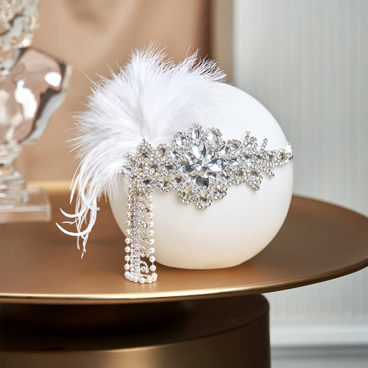 Women's 1920s Headband Flapper Feather Headpiece With Chain Roaring 20s Great Gatsby Themed Party Hair Accessory