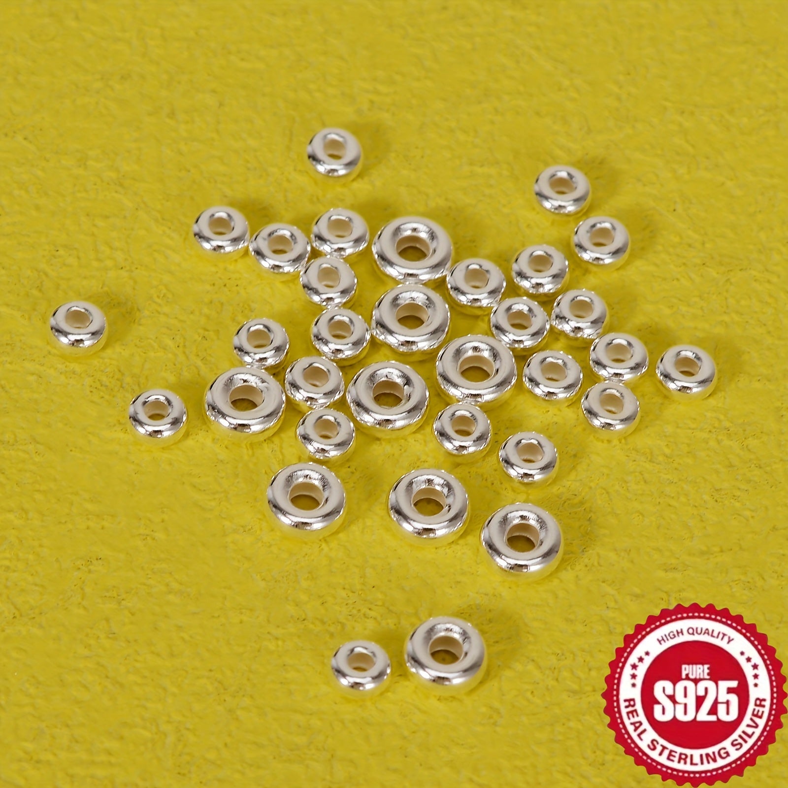 50pcs/package S925 Pure Silvery Wheel Bead Spacer Beads Loose Beads Jewelry Accessories DIY Beaded Bracelet Necklace Anklet Material Package