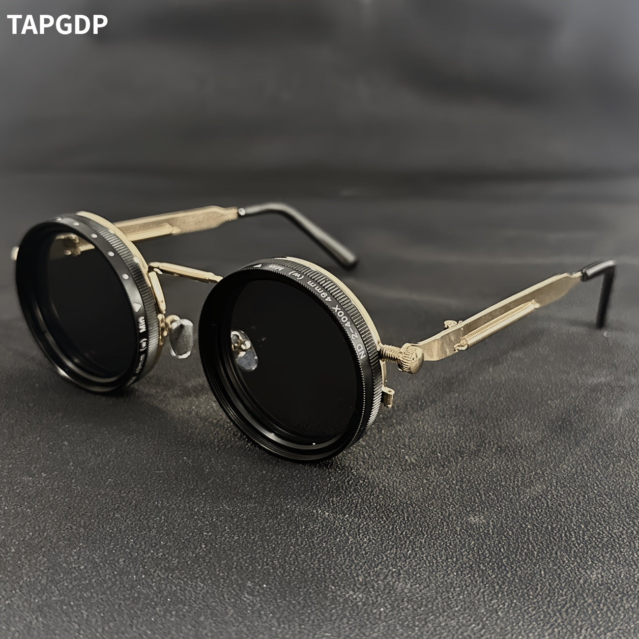 Steampunk Glasses Vintage Flip Spin Adjustable Gradient Lens – Alloy Frame Interchangeable Lens Eyewear for Men Women, Festival Party Cosplay Rave Halloween, Black Gold