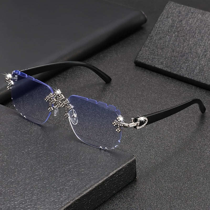 Fashion Frameless Square Decorative Glasses - High-quality Rhinestone Inlay Design - Men's And Women's Versions Available - Suitable for Various Scenarios Such As Daily Wear, Leisure Activities, Styling Shoots, Etc.