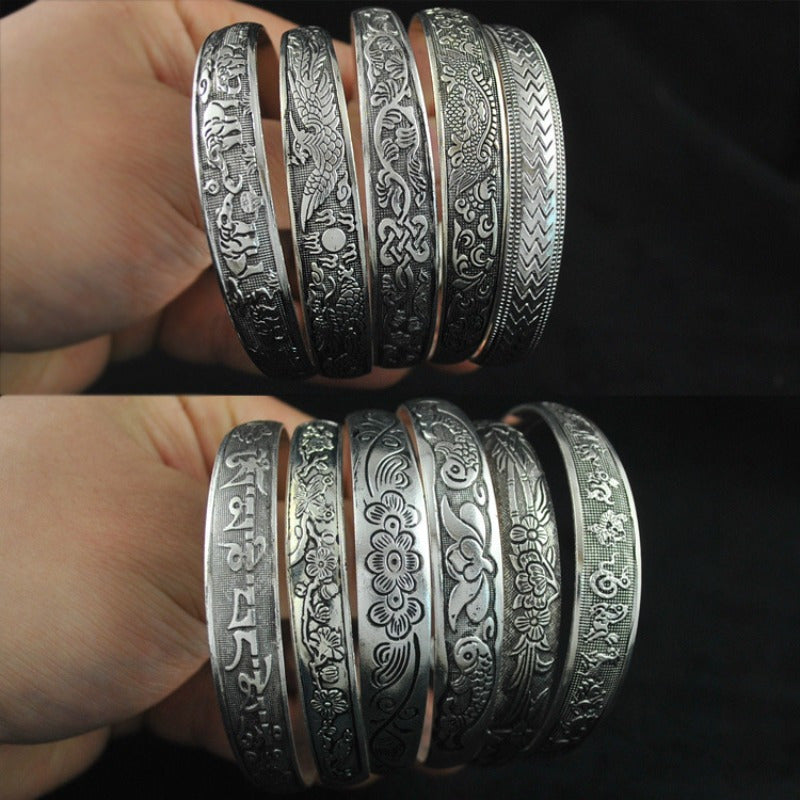 Random 5pcs Retro Ethnic Style Hollow Engraving Opening Adjustable Bracelet Set, Bracelet for Women, Christmas Halloween Vacation Gift Friendship Bracelet