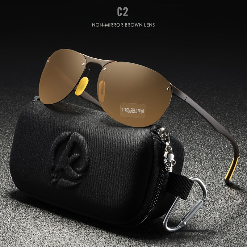 Photochromic Polarized Sunglasses Frameless Oval - TR90 Lightweight Auto-Darkening Mirrored UV400 Lens Men Women Driving Cycling with Hard Case