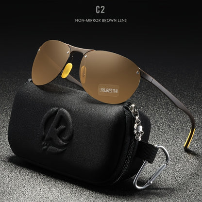 Photochromic Polarized Sunglasses Frameless Oval - TR90 Lightweight Auto-Darkening Mirrored UV400 Lens Men Women Driving Cycling with Hard Case