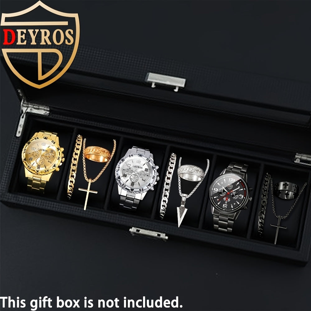 12pcs/Set, Mens Watches for Men, 3pcs Fashion Mens Watches Multi Color Combination Quartz Men Watches Sets Analog Alloy Watch Sets & 9pcs Mens Fashion Hip-Hop Bracelet+Necklace+Ring Mens Jewelry Sets - Christmas, Halloween Gift, Reloj Para Hombre