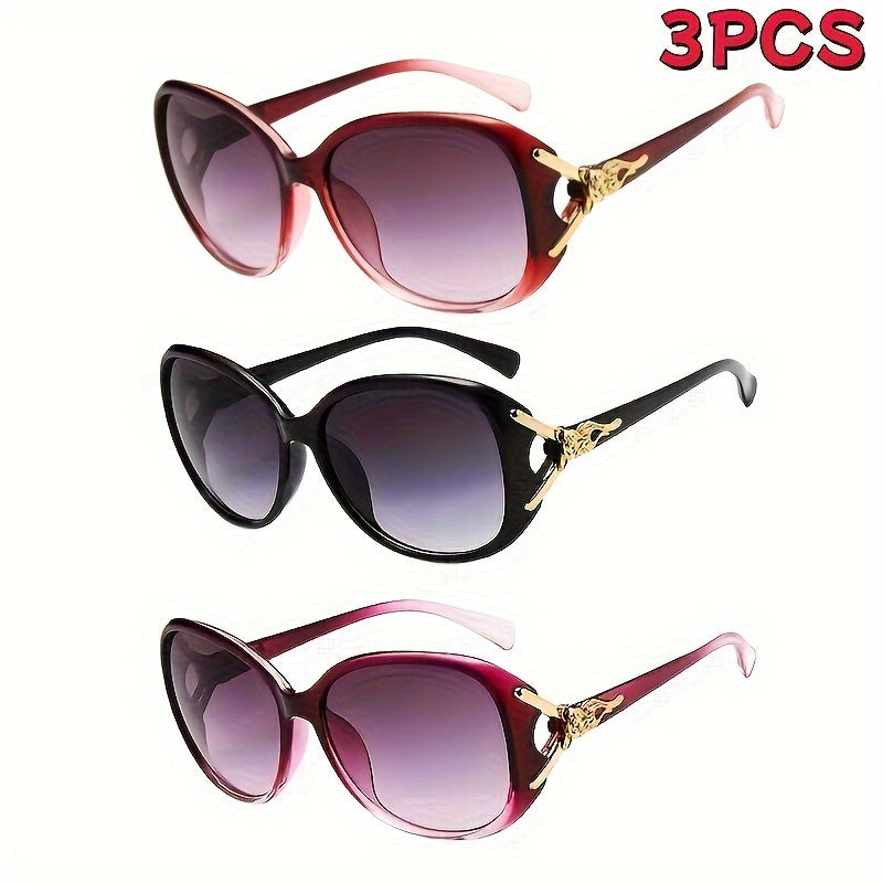 UV Protection Sunglasses Women 3 Pack Fashion Daily Leisure Anti-UV Trendy Eyewear Value Set Multiple Styles Casual Outdoor Travel Gift for Her