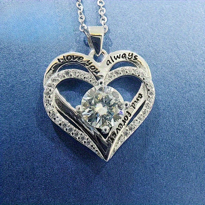 Moissanite Necklace 925 Sterling Silver 1 Carat Heart Shaped Pendant for Women Diamond Alternative Sparkling Jewelry Birthday Anniversary Party Gift