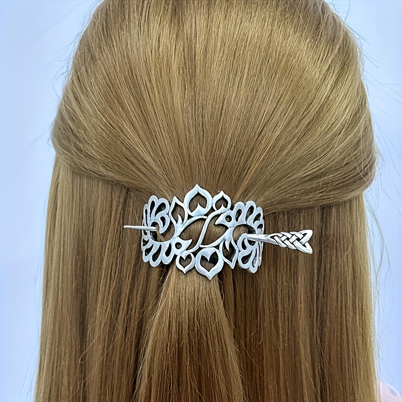 Viking Hair Clips Set 7pcs - Vintage Celtic Tree of Life Antique Silver Hair Clips & Slide Rails for Women Norse Mythology Boho Jewelry Gift for Her Fantasy Cosplay LARP Accessories